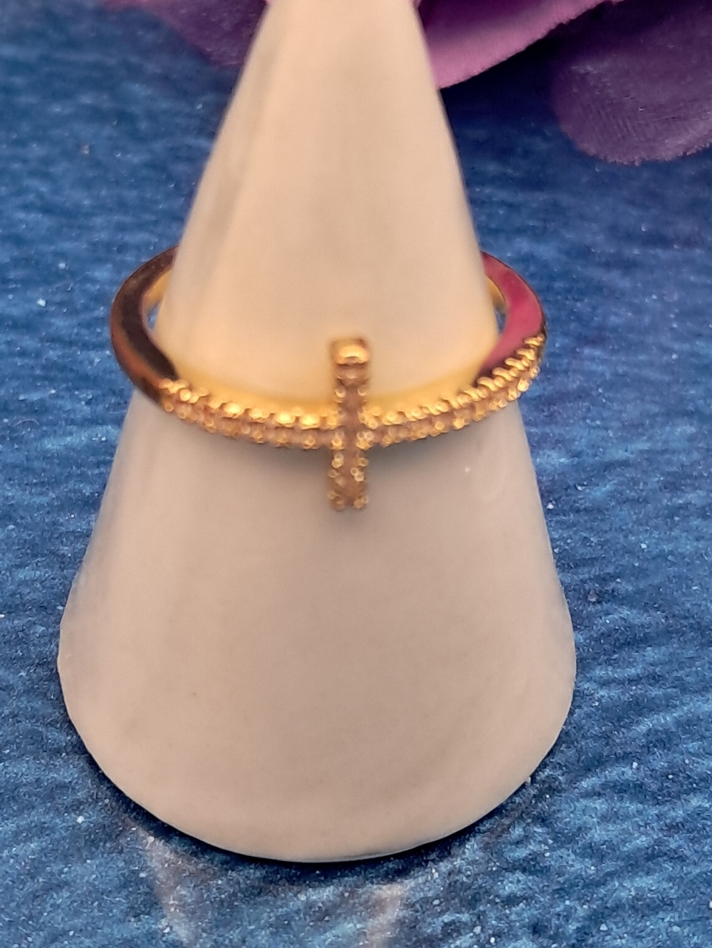 Modern Crystal Horizontal Cross Statement Ring (Goldtone)